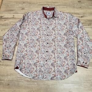Kilburne Finch Shirt Mens XL Red Paisley Long Sleeve Button Up Casual Polyester